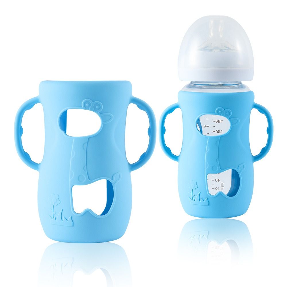 Baby Food Glass - ปลอกหุ้มขวดนมอเนกประสงค์ป้องกันการแตกหักพร้อมที่จับ ที่วางขวดนมฉนวนกันความร้อน ปลอกขวดแก้วทนทานสำหรับเด็กทารก