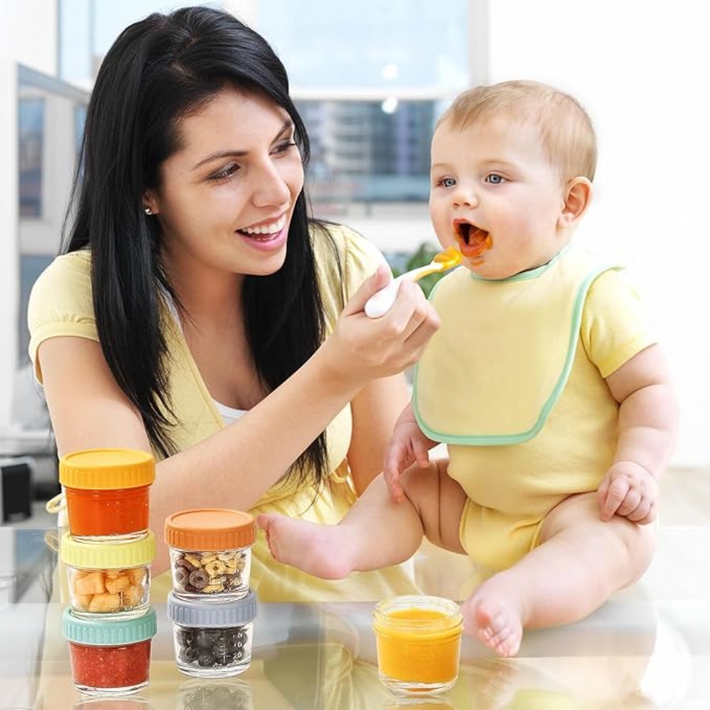 Baby Food Glass - ขวดแก้วใส่อาหารเด็ก 6 ชิ้น ใช้ซ้ำได้ พร้อมสเกล ถ้วยใส่น้ำจิ้ม