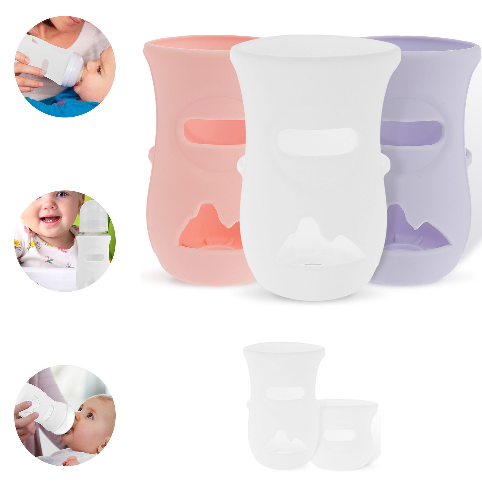 Baby Food Glass - แขนซิลิโคนซิลิโคนเด็กขวดแก้วฉนวนขวดใช้งานร่วมกับ AVENT แก้วขวดนมธรรมชาติ 4/8Oz