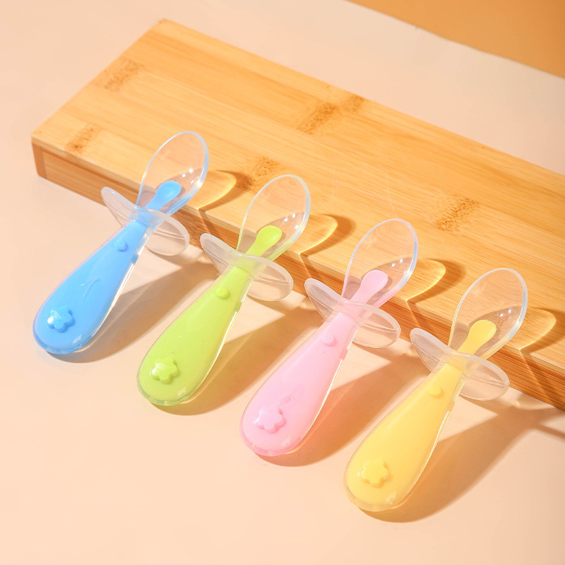 Baby Food Utensil - ช้อนซิลิโคนเด็ก, การให้อาหารข้าวเด็ก, ช้อนซุปหัวนุ่ม, ช้อนฝึก, ช้อนสั้นซิลิโคนโล่เด็ก