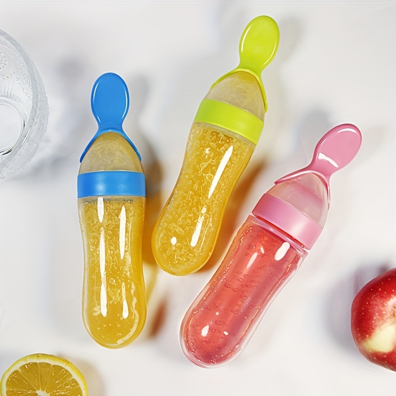 Baby Food Utensil - ขวดนมซิลิโคนพร้อมช้อนสำหรับเด็กทารก, ช้อนจ่ายอาหารขนาด 3 ออนซ์, ช้อนบีบอาหาร, เหมาะสำหรับเด็กวัยหัดเดินทั้งเด็กชายและเด็กหญิง