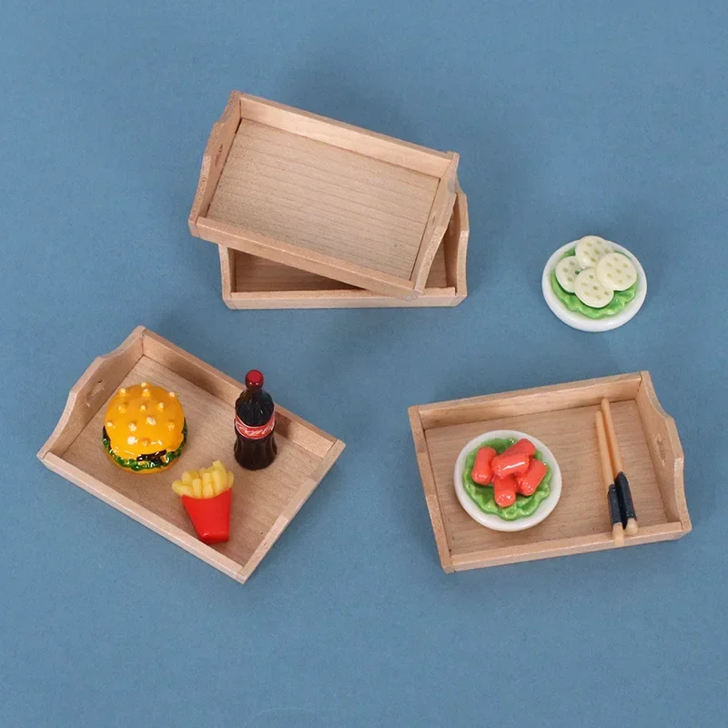 Baby Food Cooking Set - 2 ชิ้น/ชุด ชุดถาดอาหารจิ๋วสำหรับบ้านตุ๊กตา กล่องไม้สำหรับของเล่นในครัว เสริมสร้างจินตนาการและการเล่นอย่างสร้างสรรค์ พร้อมพัฒนาทักษะการเคลื่อนไหวอย่างละเอียด