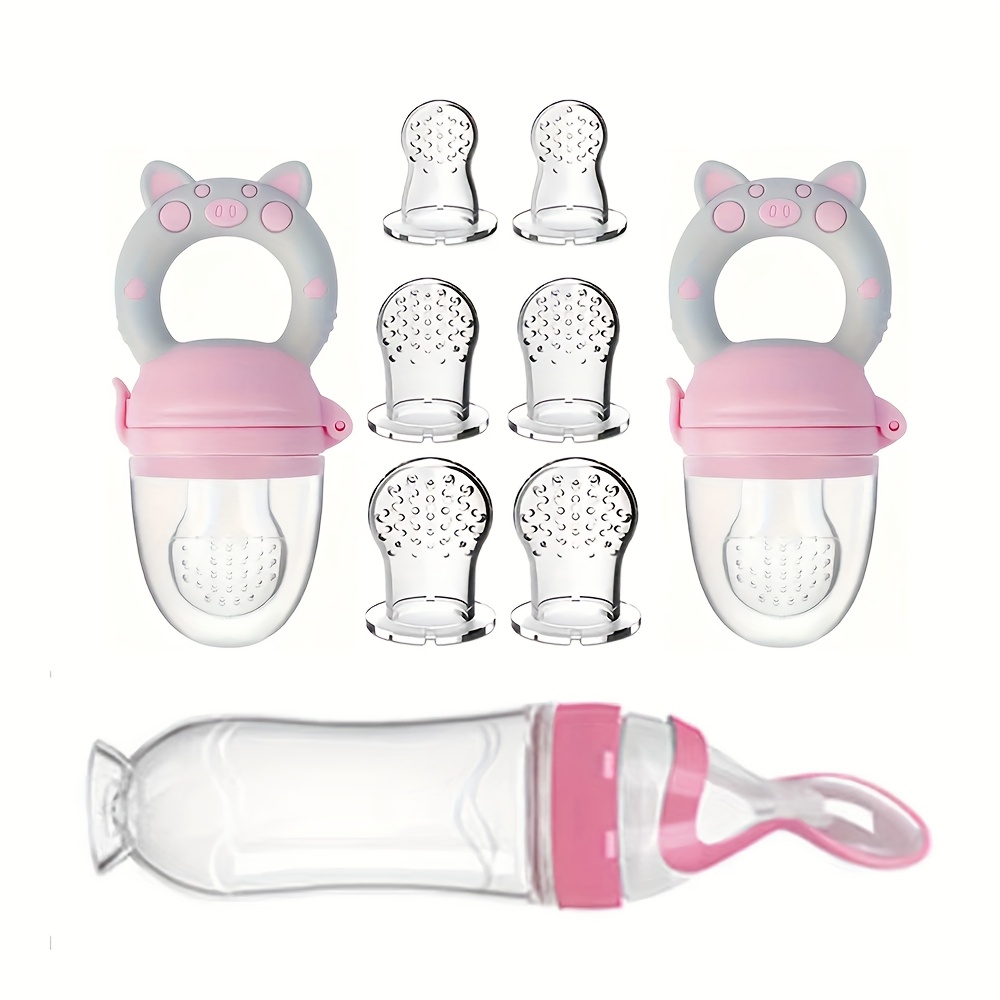 Baby Food Utensil - 9 ชิ้นช้อนส้อม: 1 ขวดนมซิลิโคนพร้อมช้อนและถ้วยดูดสําหรับธัญพืชข้าว, 2 ผลไม้ผัก