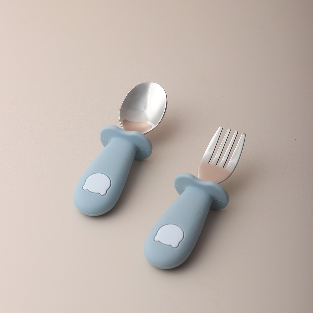 Baby Food Utensil - ช้อนและส้อมซิลิโคนรูปแพนด้าสำหรับเด็ก ช้อนป้อนอาหารเด็กสแตนเลส