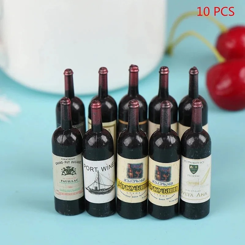 Baby Food Glass - 10 ชิ้น/ล็อต 1/12 ตุ๊กตาจิ๋วจำลองขวดไวน์อุปกรณ์เสริมตกแต่งเฟอร์นิเจอร์ของเล่นเด็กของขวัญ