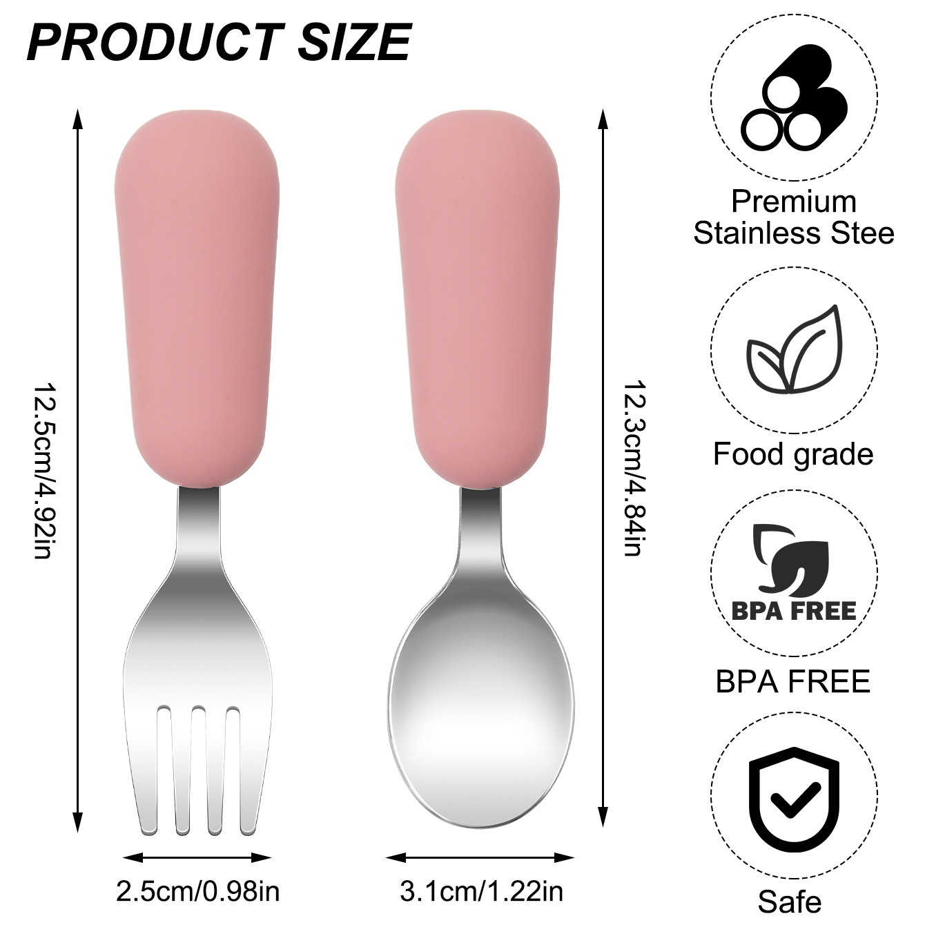 สีเด็ก 2PCS สแตนเลสสตีลช้อนส้อ - Baby Food Utensil บทวิจารณ์และราคา